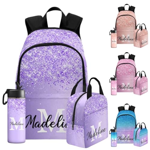 Customize Girl Bookbag Glitter Shiny Pattern Schoolbag with Name Lunch Bag Personalized Waterproof Book Backpacks for Girls Custom Schoolbag for School Season Backpack for Daughter Son - color: Color 03