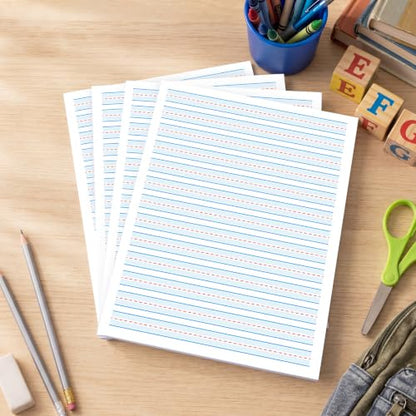 Ireer 400 Sheets Ruled Writing Paper 8.5 x 11 Inch Double Sided Primary Writing Paper Dotted Midline & Highlighted Lines Handwriting Practice Sheets for Kindergarten Grades 1-2 Toddlers Kids
