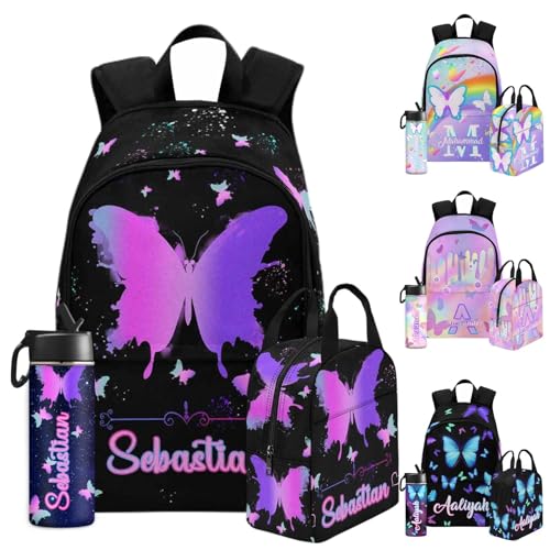 Custom Girl Backpacks Colorful Butterfly Beautiful Girl Book Bags with Name Girls Backpack Lunch Bag for Girls Personalized Shoulder Bags School Backpacks School Season - color: Color 07