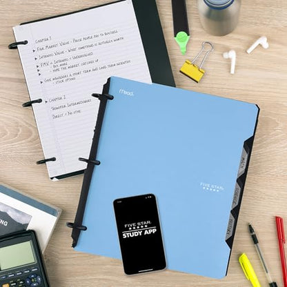 Five Star Flex Refillable Notebook + Study App, College Ruled Paper and 1 Inch TechLock Ring Binder with Pockets, Tabs and Dividers, 200 Sheet Capacity, Pacific Blue (293280AD2) - color: Blue, size: 1 Count (Pack of 1)