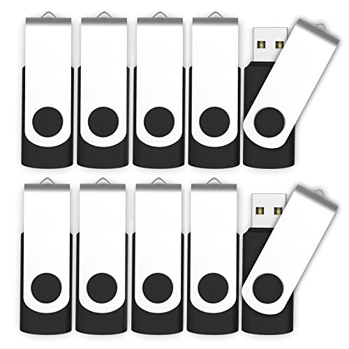 MOSDART No Logo USB2.0 4GB Flash Drive, Swivel Design with LED Indicator, Keychain Loop, FAT32 Memory Stick for Data Storage, Black(Pack of 10) - color: Black, size: 4GB X 10