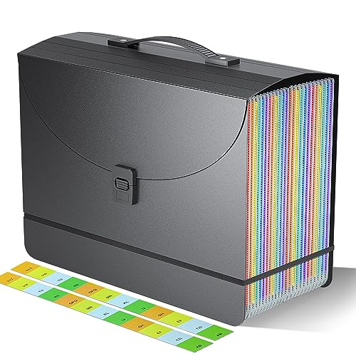 25 Pockets Expanding File Folders,Accordion File Organizer,Portable Filing Box with Plastic Handle,Expandable File Folder,Monthly Bill Receipt Paper and Document Organizer,Colored Tabs,A4/Letter Size - color: Matte, size: 25-Pockets