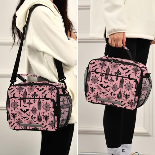 MNSRUU Student Lunch Bag Black Gothic Moon Spider Webs and Bats Insulated DinnerTotes Picnic Bag Lunch Box with Adjustable Shoulder Strap for Teen Kids Adults - color: Bats I8897