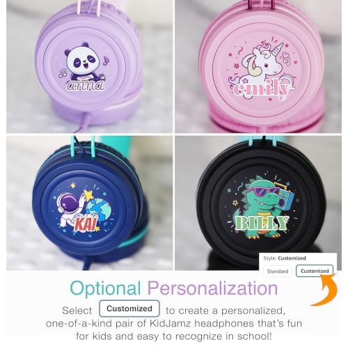 MEE audio KidJamz KJ55 Wired Children’s Headphones with 3.5mm Plug, Colorful Graphics, Volume Limiter & Microphone, Adjustable On-Ear Kids Headset for Online Learning/School/Travel/Tablet (Pink) - color: Pink, style: Standard