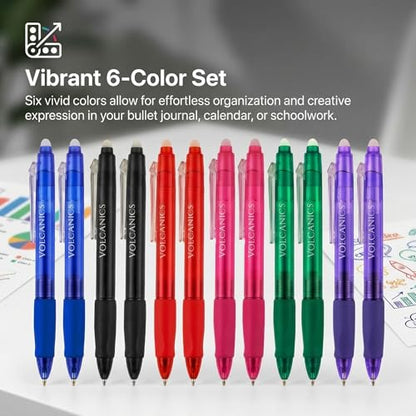 Volcanics Erasable Gel Pens 36 Pack, 6 Vibrant Colors, 0.7mm Fine Point Clicker Retractable Gel Ink Pens, Smooth & Refillable, Back to School Essentials for Home & Office Use - color: Multicolor