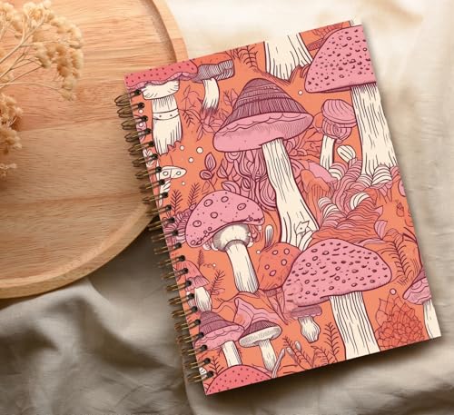 Trendy Preppy Pink Mushroom Spiral Notebook Journal,Mushroom Notebook Journal for Teen Girls Student Teacher,College Ruled Hardcover Notebook Journals for Office Desk Accessories - color: Pink