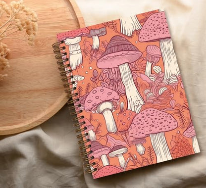 Trendy Preppy Pink Mushroom Spiral Notebook Journal,Mushroom Notebook Journal for Teen Girls Student Teacher,College Ruled Hardcover Notebook Journals for Office Desk Accessories - color: Pink