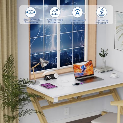 Nightstand Power Strip with PD 20W USB-C, Haylink Desk Surge Protector with 3 AC Outlets & 4 USB Ports, 2M Flat Plug, Desktop Clamp Power Outlet for Office, Home, Hotel, Dormitory, Black