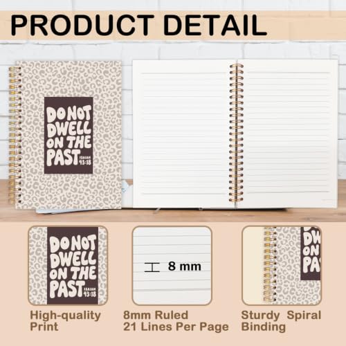 Christian Leopard Print Spiral Notebook for Women Men 5.5x8.3 Inch | Christian Gifts for Women Men,Isaiah 43:18 Bible Verse Religious Brown Cheetah Print Notebook Journal - color: Christian leopard print white