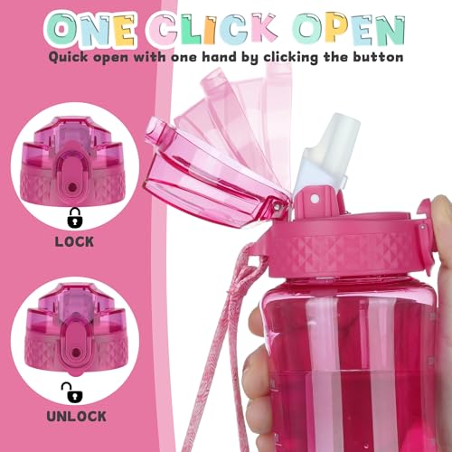 OLDLEY 12oz Kids Water Bottle, Tritan BPA-Free, Leakproof Flip Straw Lid, Motivational Time Marker, Carry Strap, Reusable Clear Water Bottle for Boys & Girls,Eggplant - color: Eggplant, style: 12 Ounces