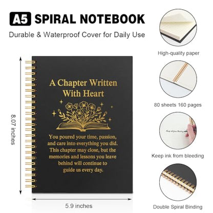 A Chapter Written with Heart Black Golden Horizontal Lined Spiral Notebook, Wildflowers Graduation Retirement Notebook, New Job Going Away Gifts for Coworker Boss, Divorced Gifts for Coworker - style: A Chapter