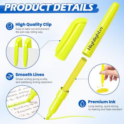72 Count Yellow Highlighters Bulk, Chisel Tip, No Bleed Fluorescent Highlighter Pens, Back to School Supplies, Teachers, Office, Classroom Must Have - color: Yellow