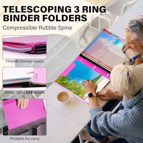 WOT I Telescoping Project Organizer, Refillable Binder with Dividers and Pockets, 13 Pocket Folders, 1 Inch 3 Ring Binder, Pink - color: Pink, size: 1 Pack