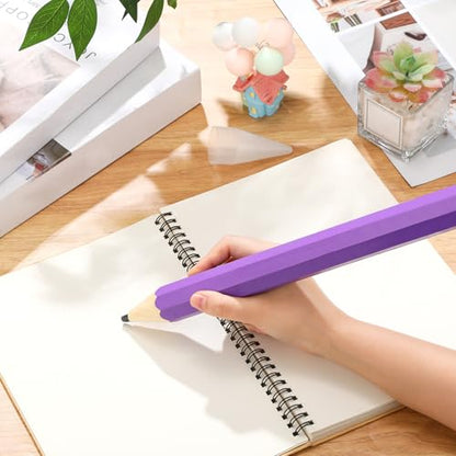 16 Inch Wooden Large Jumbo Pencils Giant Big Funny Wood Pencil with Cap and Eraser Fun Novelty Gifts for Kids School Kindergarten Home Office Prop Supplies(Purple) - color: Purple