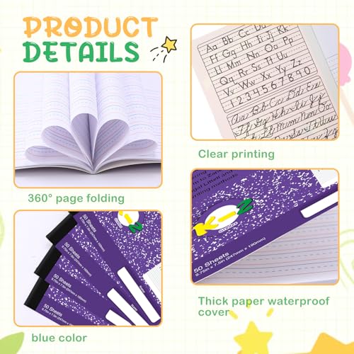 Fainne 30 Pack Primary Ruled Composition Notebook, Grade K-2 Journal 100 Pages, 7-1/2" x 9-3/4" Kindergarten Primary Drawing Story Notebook for Kids Drawing and Writing(Purple) - color: Purple