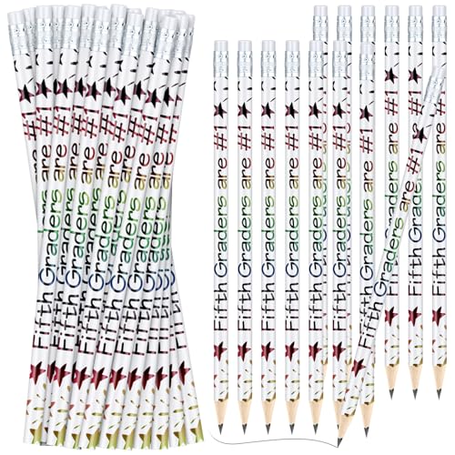 Tenceur 24 Pcs 5th Graders Pencils Bulk Motivational Pencils with Erasers Inspirational Pencil with Back to School Supplies for Kids Student Teacher Classroom Reward - style: 5th Graders