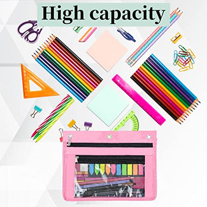 YoeeJob 2 Pack 1 Inch Expandable Zipper Pencil Pouches with Clear Window for 3 Ring Binder, Suitable for School & Office (Grey+Pink) - color: Grey+pink