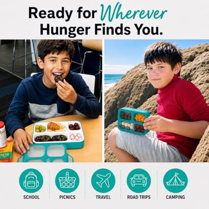 Bento Lunch-Box Set for Kids includes Snack Container | 6 and 3 Compartment Boxes Leakproof School Bentos or Meal Portion Control Containers BPA Free, Boys Girls Adults, Teal Large + MINI 2 pack - color: Teal-Blue Green Large + MINI 2 Pack