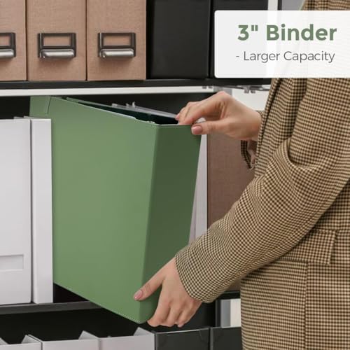 SKYDUE 3 Ring Binder 3 Inch D Ringr with Clipboard, PU Heavy Duty Clipboard Binder with Notepad & 5 Dividers with 5 Pockets, Labels, Clipboard Folder Great for School Office - color: Olivegreen, size: Letter Size - 3 Inch