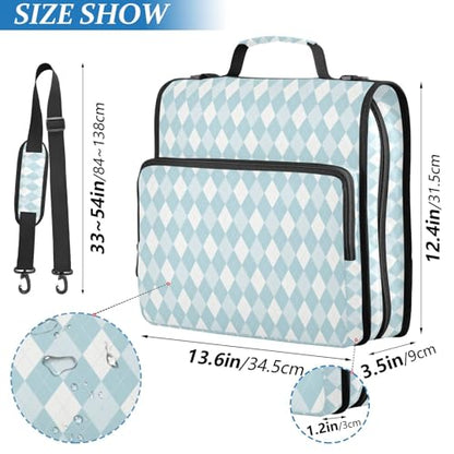 Blue White Diamond Checkered Plaid Striped Binder Bag 3 Ring Zipper Binders with Shoulder Strap for School Office Organizer Storage - color: Q007
