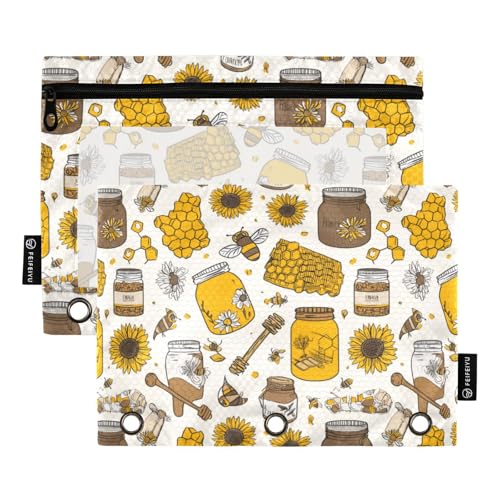 Binder Pouches,Bees Beekeeping Pencil Pouch for 3 Ring Binder 2 Pack Clear Pencil Bag with Zipper for Office School Supplies - color: Multicolored 8