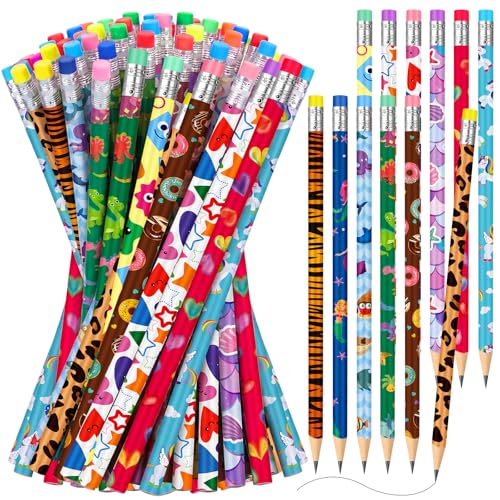 Chinco 300 Pcs Wooden Pencil with Eraser for Kids Colorful Pencils Bulk Writing Fun Assorted Novelty Kids Fun School Supplies for Classroom Gifts Teacher Student School Supplies (Cute Style) - style: Cute Style