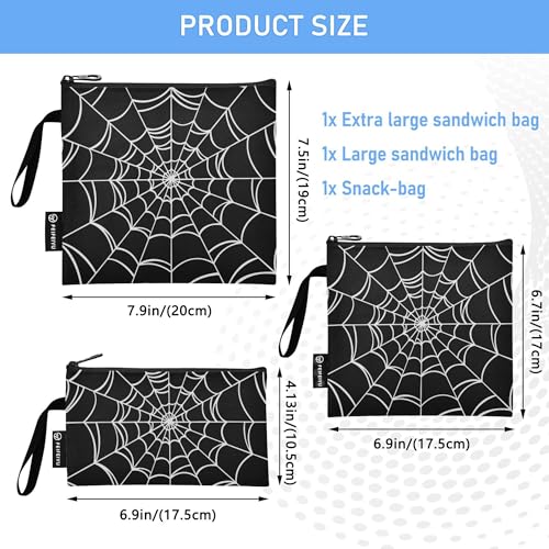 Reusable Food Storage Bags Goth Spider 3 Pack Set Lunch Bag Compact Sandwich Snack Bag Small Medium Large for Lunch, Travel & Organization - color: Bag 19