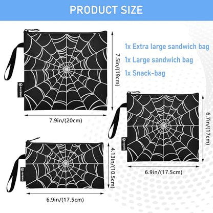 Reusable Food Storage Bags Goth Spider 3 Pack Set Lunch Bag Compact Sandwich Snack Bag Small Medium Large for Lunch, Travel & Organization - color: Bag 19