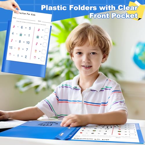 Henoyso 24 Pcs Plastic Folders with Clear Front Pockets and Prongs School to Home File Organizer Plastic Folder for Back to School Parent Teacher Communication Homework Office (Blue) - color: Blue