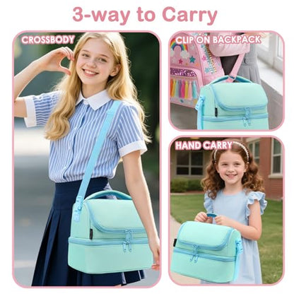 FlowFly Double Decker Cooler Insulated Lunch Bag Large Tote for Boys, Girls, Men, Women, With Adjustable Strap,Light Blue - color: Light#Blue