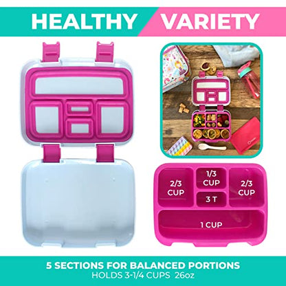 Bento Lunch Box with Stainless Steel Thermo, Matching Insulated Lunch Bag and Ice Pack Set for Girls, Kids, 5 Divided Compartments, Snack Container for Toddler Daycare, Pink Fairy Princess - color: Fairy Set