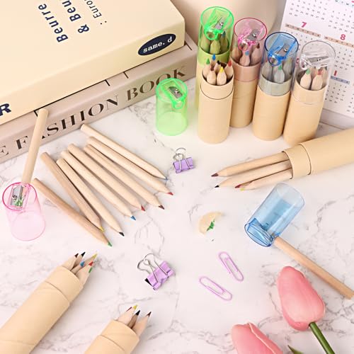 아동용 미니 드로잉 색연필 16팩 - 8.4cm(3.3인치) 짧고 뚱뚱한 색연필, 튜브 포함, 성인 컬러링 북, 교실 학교용