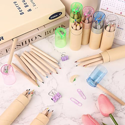 아동용 미니 드로잉 색연필 16팩 - 8.4cm(3.3인치) 짧고 뚱뚱한 색연필, 튜브 포함, 성인 컬러링 북, 교실 학교용