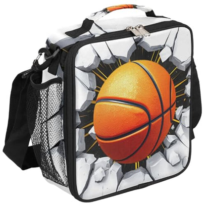 Basketball Boys Lunch Box for School Insulated Kids Lunch Box Reusable Leakproof Lunch Bag Thermal Cooler Tote Picnic Lunchbox with Adjustable Shoulder Strap Back to School Gifts for Teens Boys - color: Basketball