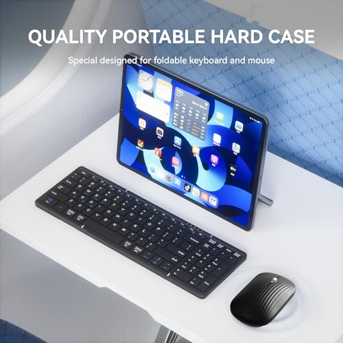 USB-C Rechargeable Folding Wireless Bluetooth Keyboard Combo | Full-Size Portable Travel Keyboard & Mouse for Business Travel, Compatible with Laptop iPad Tablet