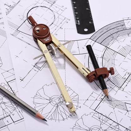 Mr. Pen- Metal Geometry Compass, Center-Wheel Design | Precision Drafting Compass with Pencil for School & Technical Drawing, Draws Circles up to 11 Inches Diameter - color: Gold