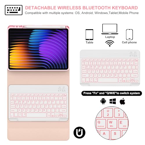 IVEOPPE Keyboard Case for Xiaomi Pad 8/8 Pro/Pad 7/7 Pro 11.2 Inch Backlit | 7 Color Backlit, Magnetic Detachable Wireless Bluetooth Keyboard, Pencil Holder, Stain Resistant Cover, Rechargeable - color: Pink2