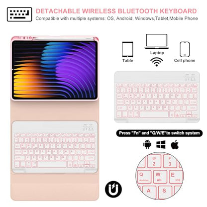 IVEOPPE Keyboard Case for Xiaomi Pad 8/8 Pro/Pad 7/7 Pro 11.2 Inch Backlit | 7 Color Backlit, Magnetic Detachable Wireless Bluetooth Keyboard, Pencil Holder, Stain Resistant Cover, Rechargeable - color: Pink2