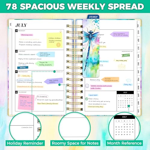 Academic Planner 2026-2027, 18 Months Weekly & Monthly Calendar Planner | July 2026 - Dec 2027, 6.6" x 8.3 A5 Size, Hardcover Daily Agenda with Tabs, Inner Pocket, Bookmark, Stickers, Sticky Note Set - color: Colorful Dragonfly, size: A5