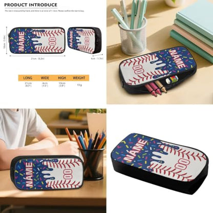 Personalized Baseball Drip School Backpack Kids Bookbag for Boys Girls,Custom Text Name Number 4 Piece Navy Ice Cream Baseball Backpacks with Lunch Box, Pencil Case & Water Bottle Sleeve - color: X-custom