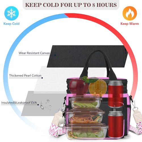 LOKASS Lunch Box & Lunch Bag for Women Men Double Deck, Large Insulated Adult Lunch Box Leakproof Lunchbox Cooler Bag for Work Picnic Beach,（Pink&Black 16L） - color: Pink 2