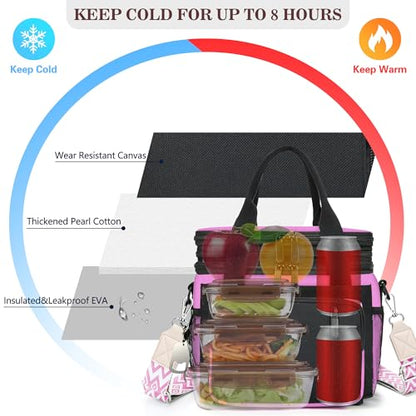 LOKASS Lunch Box & Lunch Bag for Women Men Double Deck, Large Insulated Adult Lunch Box Leakproof Lunchbox Cooler Bag for Work Picnic Beach,（Pink&Black 16L） - color: Pink 2