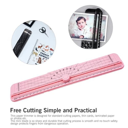 2PCS Paper Cutter Slider, 12 Inch Portable Paper Trimmer, Straight Cutting Guillotine, Cardboard Cutter for Paper Photo Vinyl Label Coupon Craft Paper(Pink) - color: Pink