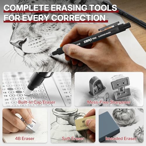 WUO Metal Mechanical Pencil Set, 5-Pack 0.3mm 0.5mm 0.7mm 0.9mm 2.0mm Drafting Pencils with 312 Lead Refills, Precision Eraser Pen, Erasers & Sharpeners for Drawing, Sketching, Writing - color: Black, size: 0.3/0.5/0.7/0.9/2.0