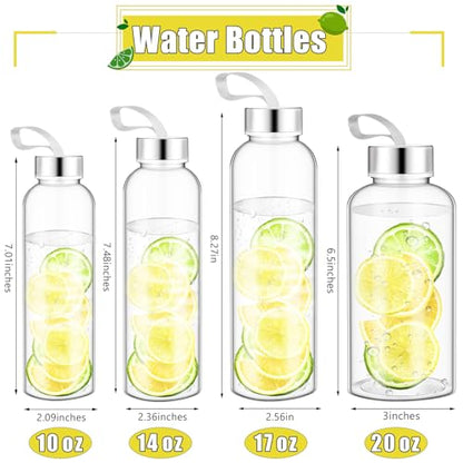 Zubebe 40 Pcs Reusable Water Bottles Bulk Clear Bottles with Stainless Steel Leak Proof Lids Acrylic Bottles with Nylon Carrying Strap Shaker Bottles for Water, Milk, Smoothie, Juice Beverage - size: 14 oz