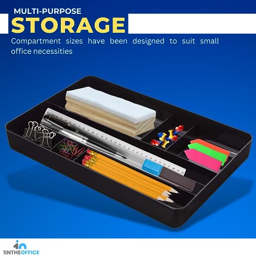 1InTheOffice Desk Drawer Organizer Tray, Desktop 7 Storage Compartment, Plastic, Black 14.13" L x 9.13" W x 2.04" H