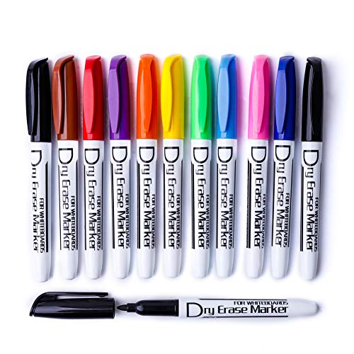 Volcanics Dry Erase Markers Low Odor Fine Whiteboard Markers Thin Box of 12, 10 Colors - color: 10 Colors - Assorted, size: 1 Count (Pack of 12)
