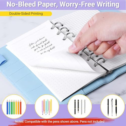 Antner A6 Planner Inserts 6-Hole Lined/Dotted/Grid Refill Paper for A6 6-Ring Refillable Notebook Binder, 135 Sheets Loose Leaf Filler Paper with 12 PCS Binder Dividers for Notes Journal Sketch Chart - color: Lined/Dotted/Grid Square Paper