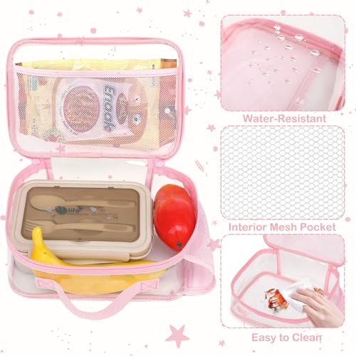 FlowFly Kids Lunch box Insulated Soft Bag Mini Cooler Back to School Thermal Meal Tote Kit for Girls, Boys,ClearPink - color: ClearPink