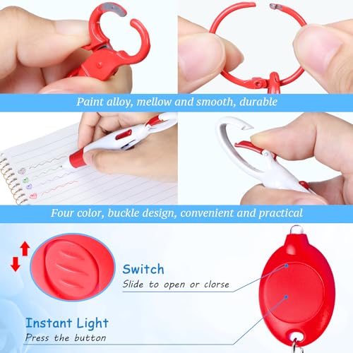 Chinco 30 Pcs Retractable Shuttle Pen Clip with Mini Highlighter Nurse Badge Pen Neon Marker LED Keychain Ring Clip - color: Pink, style: Bright